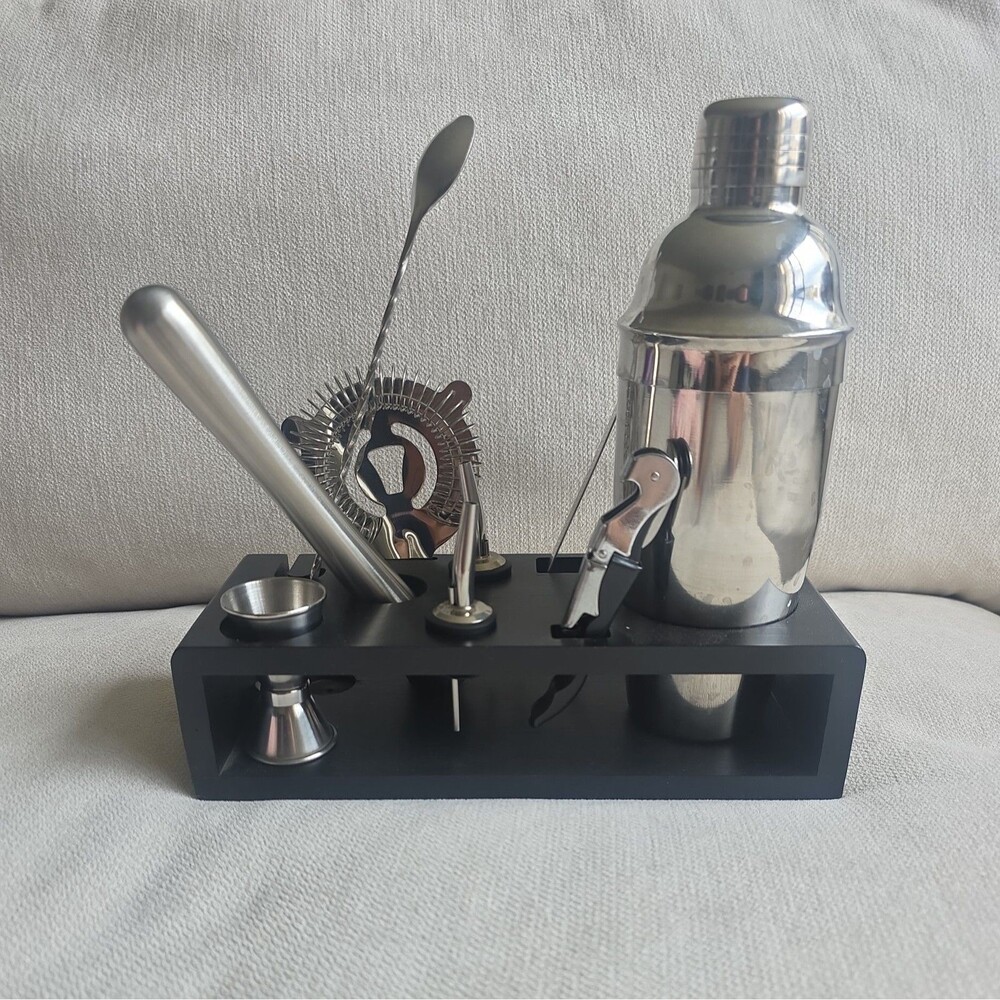 Stainless Steel Cocktail Shaker 7pc Bartender Kit w/ Stand, Strainer, Jigger